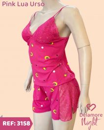 CJ BABY DOLL DE SUEDINE CANELADA COM RENDA BOJO CORTININHA