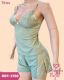 CJ BABY DOLL DE SUEDINE CANELADA COM RENDA BOJO CORTININHA