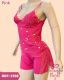 CJ BABY DOLL DE SUEDINE CANELADA COM RENDA BOJO CORTININHA