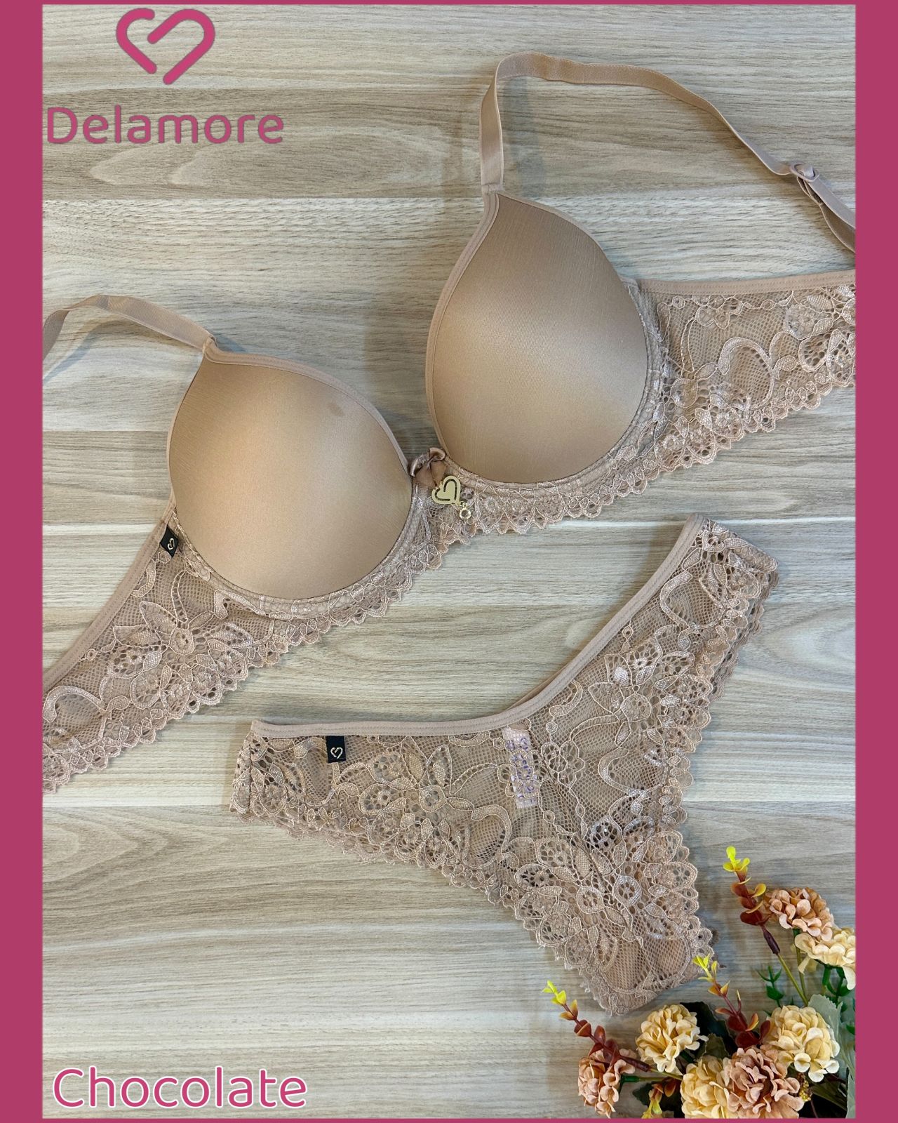 CONJUNTO PRE MOLDADO CORPO RENDA COM BOJO CONFORT MONO E FIO FORRADO